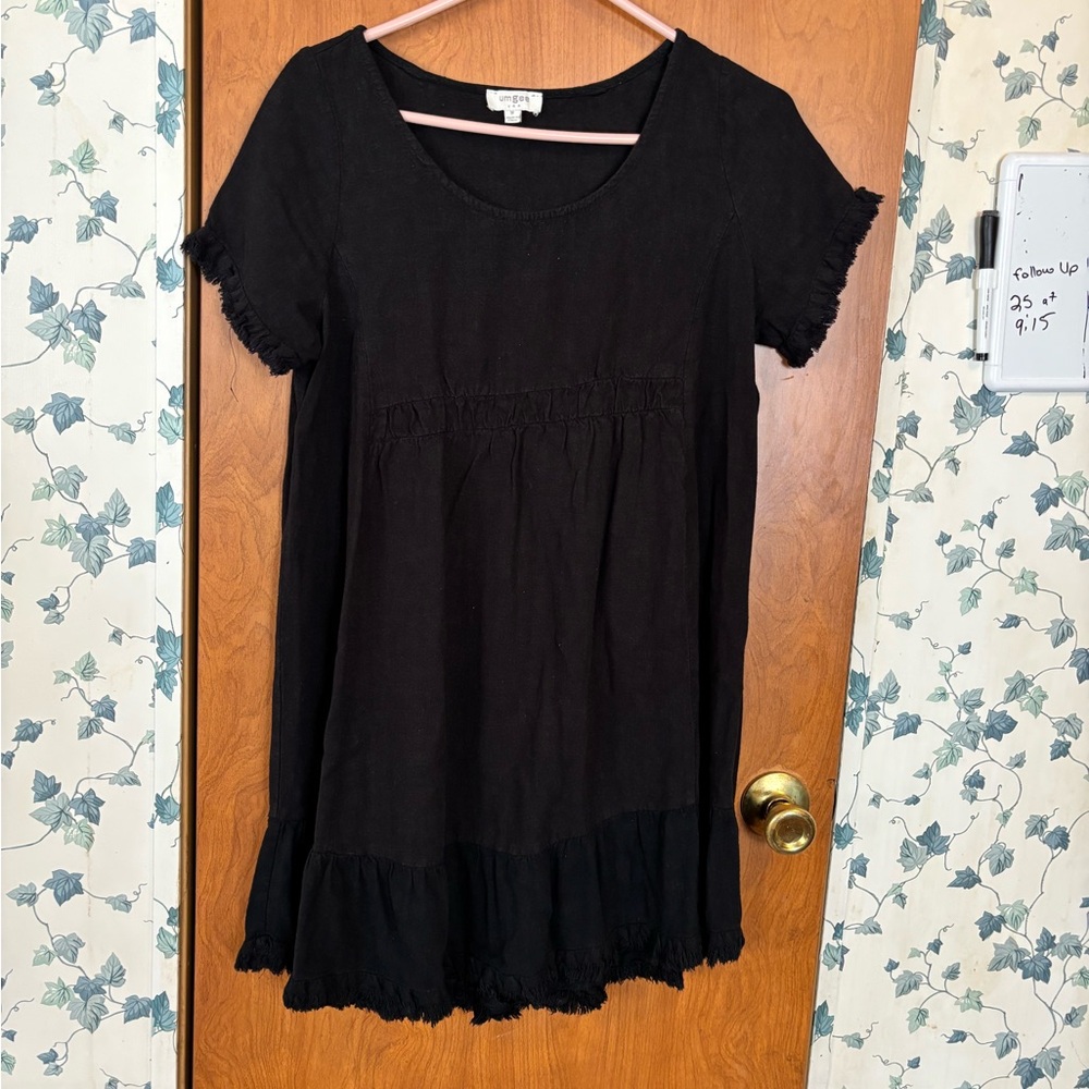 c-1 Umgee Black Fringed Mini Dress/Tunic Top